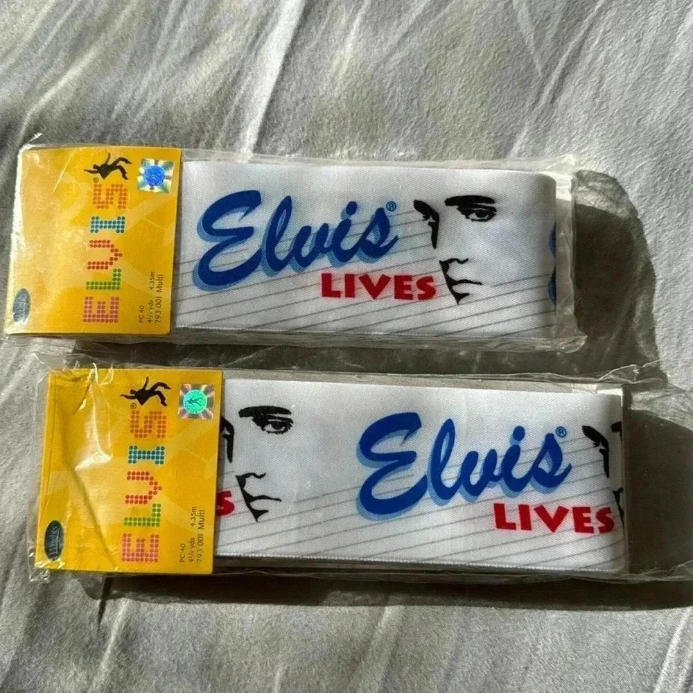 2 VTG New Elvis Lives Blanket Binding 4 3/4 yards each 2” wide